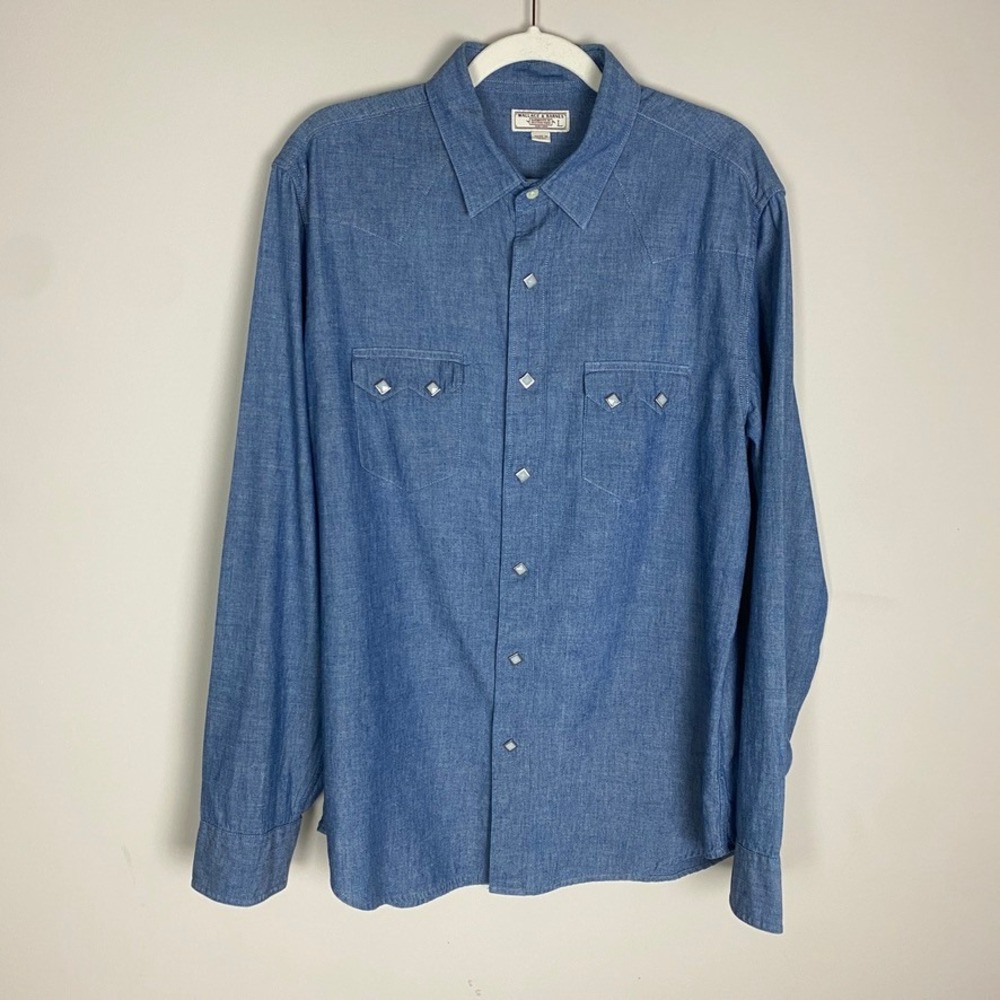 Wallace & Barnes Chambray Western Shirt Diamond Pearl Snap Mens Large Denim